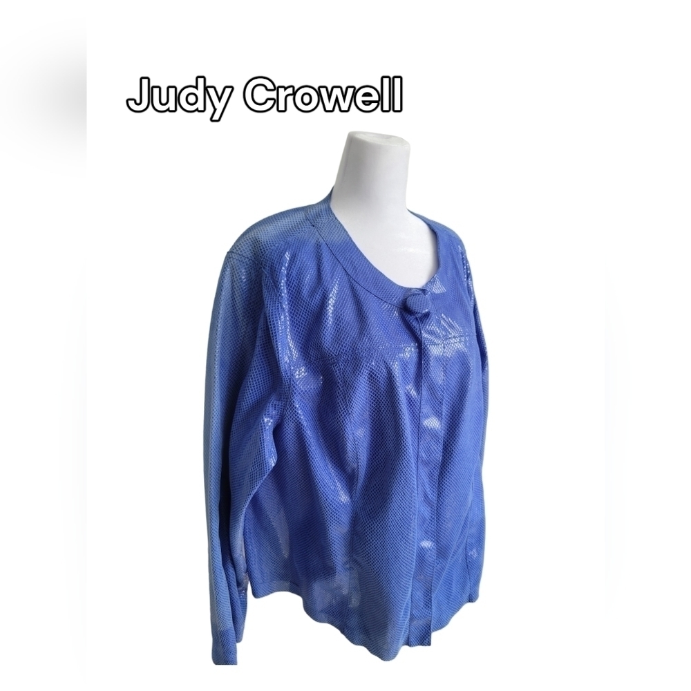 Judy Crowell Blue Blazer Snake-skin Look Jacket Size 1X